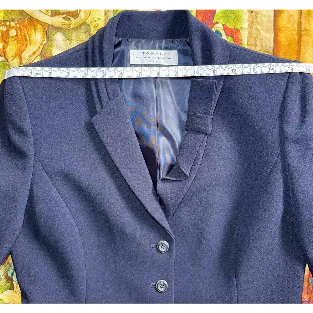 Tahari Arthur S. Levine Petite 8P Blazer Skirt Suit Navy Blue 2PC w/ Tag - Picture 12 of 16